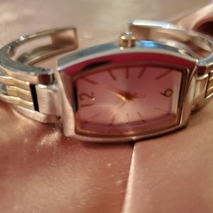 Silver rectangular face watch